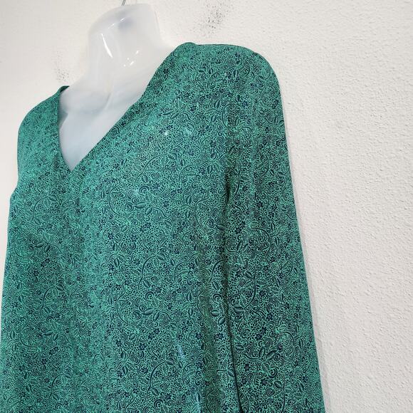 Cabi Floral Long Sleeve V-Neck Sheer Work Blouse Green Career Wear Size Medium - Picture 4 of 11